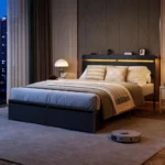 Queen Size Bed with Wooden Slat Support, Black Platform Design, Storage Drawers, Built-in Charging Station, LED Lighting, Metal - Image 3