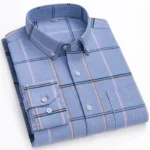 New 100% Cotton Oxford Men’s Shirts Long Sleeves Plaid Soft Regular Fit Formal Dress Shirt Pocket Social Blouse Male Clothes