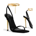 Sexy Women's Gold Padlock High Heels Sandals Woman Thin Single Strap Metal Stiletto Sandals Gold Heel Shoes 36 43
