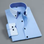 Men's Long Sleeve Dress Shirt Non Iron Double Layer Business Formal Regular Fit Office Camisa Fashion White Blue Social Shirts - Image 4