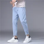 Summer Thin Men’s Jeans Korean Style Blue Black Solid Color Stretch