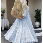 Elegant Pleated Skirt for Women with Elastic Waist Slim Fit A-Line Long Design