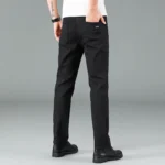 Men’s Pure Black Slim Jeans Elastic Straight Pants