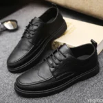 Men's Casual Leather Shoes Trendy Summer Breathable Black Work Shoes Casual Classic Fashion Formal Comfortable Flat Shoes - Image 2