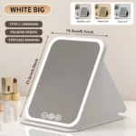 LED Makeup Mirror 3 Colors Light Portable Vanity with Adjustable Brightness USB Charging Foldable for Travel And Home Use - Image 8