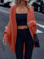 Ladies Elegant Open Cardigan Knitted Sweater Spring Autumn Outerwear Loose Long Sleeve Top for Holiday Versatile Casual Wear