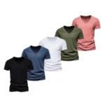 T Shirt Men Casual Solid Color Slim Fit V-neck - Image 10