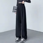 Lady Baggy High Waist Suit Pants Women Classic Designer Straight Leg Trousers Girls Fashion Casual Daily Slacks