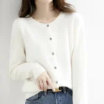 Women's round neck loose fitting slimming cardigan sweater, spring and autumn knitted cardigan, solid color versatile top - Image 13