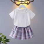 Girls College Style Jk Uniform Pleated Skirt + Short Sleeves Shirts Summer Children Big Kids School Students Sweat Clothes1-10Y