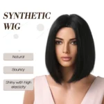 Center-parted black bob hairstyle synthetic wig for Halloween party cosplay wig daily high-temperature hair accessory - Image 4