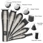 HATTEKER 6-in-1 Professional Cordless Hair Clipper for Man Metal Barber Kit with Trimmer Hair Cutting Set for Precision Cutting - Image 2