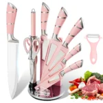 ZENG 9PCS Kitchen Knife Set Stainless Steel Hollow Handle Sharp Meat Cutting Cooking Knife Scissors Bread Knife Fruit Peeler - Image 7