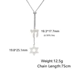 Dawapara Star of David and Jewish Hebrew Chai Pendant Long Necklace Sweater Chain Hexagram Judaism Stainless Steel Jewelry - Image 7