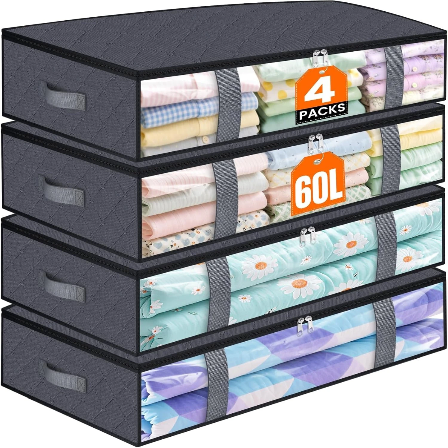 S903aee91c5a14ef8a1dbeeaf0b07d9dbY.webp 4 Pack Under Bed Storage Containers Blanket Storage Bag Shoe Storage and Organization Space-Saving Bedding Organizer for Bedroom - Image 1