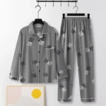 Casual Pure Cotton Men's Sleepwear Long Sleeve Long Pants Two-Piece Set Plaid Striped Simple Wearable Home Clothes - Image 6