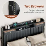 King Size Bed with 2-Tier Storage, Upholstered, 3 USB & Type-C Ports, Solid Slats, No Box Spring, Noise-Free, Black