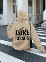 Just a Who Loves Jesus Hooded Pullover with Alphabet Print Long Sleeves Kangaroo Pocket Casual Sweatshirt for Women Minimalist - Image 4