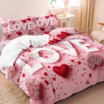 3Pcs Romantic Love Letter Red Rose Flower Pattern Bedding Set Included 1 Duvet Cover & 2 Pillowcases For Home Dorm Hotel Decor - Image 5