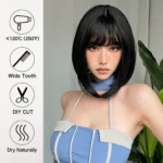 Bob Black Synthetic Wigs Straight Cosplay Short Daily Natural Looking Hair Wig with Bangs Heat Resistant Fiber for Women Afro - Image 4