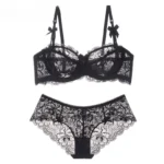 MOYISU Summer Lingerie Set Sheer French Lace Minimiser Bra Briefs Ultra Thin Sexy Women's Underwear Big Bust Sexy Tushy & Panty - Image 16