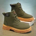 1-Pair MAINALUN Men's & Women's Heavy-Duty All-Terrain High-Top Boots - PU/Fabric Upper, Beige/Tan Lace-Up Ankle/Boot Boots with - Image 3