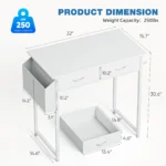 JHK 32 Inch Modern Office Computer Desk with Fabric Storage Drawers Space Side Bag Metal Frame Adjustable Feet For Home PC Table