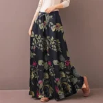 Floral Print Wide Leg Women Pants Spring Drawstring Bohemia Trousers