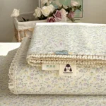 2026 Spring Summer Floral Print Double Gauze Bed Sheet with Fringe Lace Trim