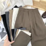 Fall Spring Black Suit Haren Pants Women Fashion Elastic High Waist Casual Trousers.