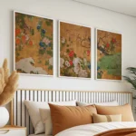 Japanese Set of 3 Gold Floral Posters Floral Japanese Art Prints Katsushika Hokusai Wall Art Ogata Korin Japanese Decor Gift