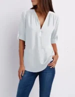 Women Cool Loose Shirt Deep V Neck Chiffon Fashion Blouse Casual Ladies Tops Sexy Zipper Pullover Plus Size