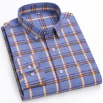 New 100% Cotton Oxford Men’s Shirts Long Sleeves Plaid Soft Regular Fit Formal Dress Shirt Pocket Social Blouse Male Clothes