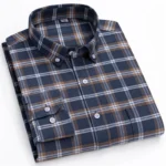 New 100% Cotton Oxford Men’s Shirts Long Sleeves Plaid Soft Regular Fit Formal Dress Shirt Pocket Social Blouse Male Clothes
