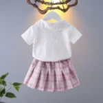 Girls College Style Jk Uniform Pleated Skirt + Short Sleeves Shirts Summer Children Big Kids School Students Sweat Clothes1-10Y