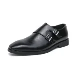 Classic Retro Dress Men's Monk Leather Shoes With Pointed Toe Buckle Business Office Wedding Soft Comfortable Men's Shoes - Image 5