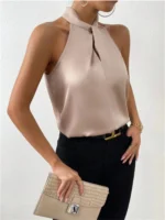 Women Summer Style Blouses Shirts Lady Casual Sleeveless Stand Collar Elegant Blouse Tops - Image 2