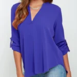 Women Tops Blouses Long Sleeve  V-Neck Chiffon Blouse office work Shirt