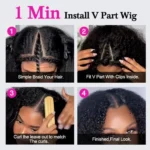 Kinky Straight V Part Wig Human Hair For Women With Drawstring 250 Density Upgrade Glueless No Leave Out No Sew In Natural Color - Image 3