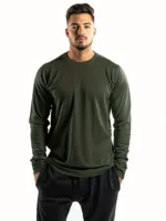 5-piece men's solid color round neck long sleeved T-shirt, versatile design, comfortable and fashionable - Image 5