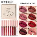 8 pcs matte liquid lipstick, lip glaze - waterproof, non-stick, long-lasting lip gloss, brown, pink, purple and red tones - Image 2