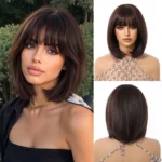 ALAN EATON Short Ombre Brown Synthetic Natural Bob Straight Wigs with Bang for Women Party Daily Use Heat Resistant Fiber - Image 13