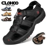CLOHOO Men's Sandals Handmade Thick Bottom Rubber Breathable Casual Slip-On Beach Shoes Leather Upgraded Version - Image 2