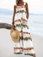 Plus Size  Europe and America  Women's Cross border Summer New Product Square Neck Flower Print Sling jumpsuit