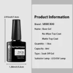 3pc Base Gel No-wipe Matte Top Coat Nail Gel Polish Set Long Lasting Functional Nail Art Soak Off UV LED Gel For Nails Manicure - Image 6