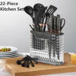 22-Piece Kitchen Utensil Set Stainless Steel Knives Heat-Resistant Silicone Cooking Tools Storage Box Marble Handle - Image 3