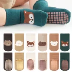 6 pairs  cartoon animal baby glue-on socks,kid's anti-slip trampoline socks, suitable for babies when they are learning to walk