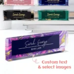 20*6CM Personalized Acrylic Desk Name Plate, 8 Wild Flower Designs, Custom Office Decor, Graduation Gift,Back to School Supplies