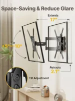 Full Motion TV Wall Mount for 23-65 Inch Flat & Curved Screens, Swivel Tilt Bracket, Max VESA 400x400mm, Holds 77 lbs - Image 6
