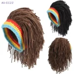 【CC22】Men Women Synthetic Wig False Braid Dreadlocks Beanie Cap Handmade Crochet Hat Cosplay Party Headwear Warm Knitted Wig Hat